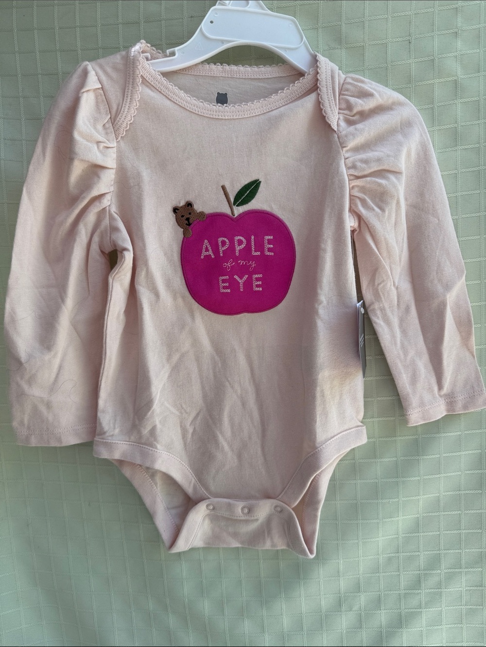 New baby GAP Pink Long-Sleeve One-Piece with Bright Apple Applique